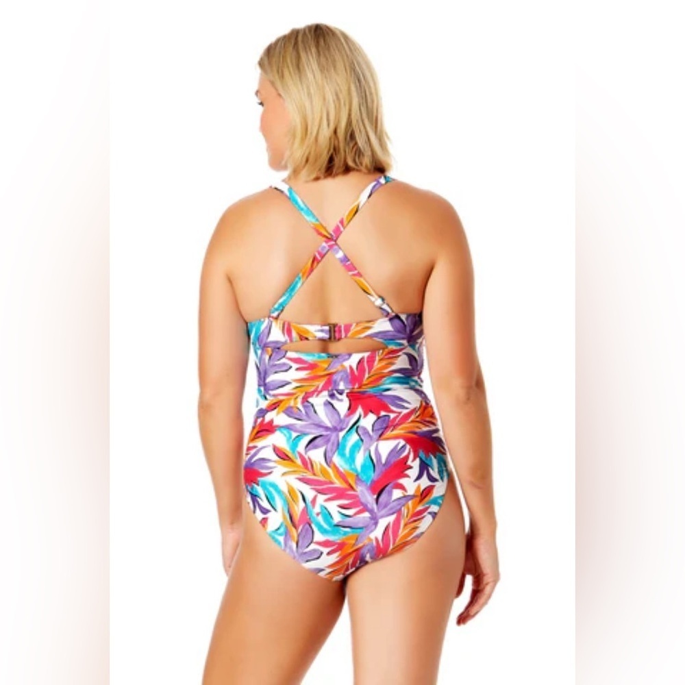 NWOT Anne Cole Dance Floor Palm Underwire Surplice One-Piece Swimsuit Size 18W - Picture 2 of 9
